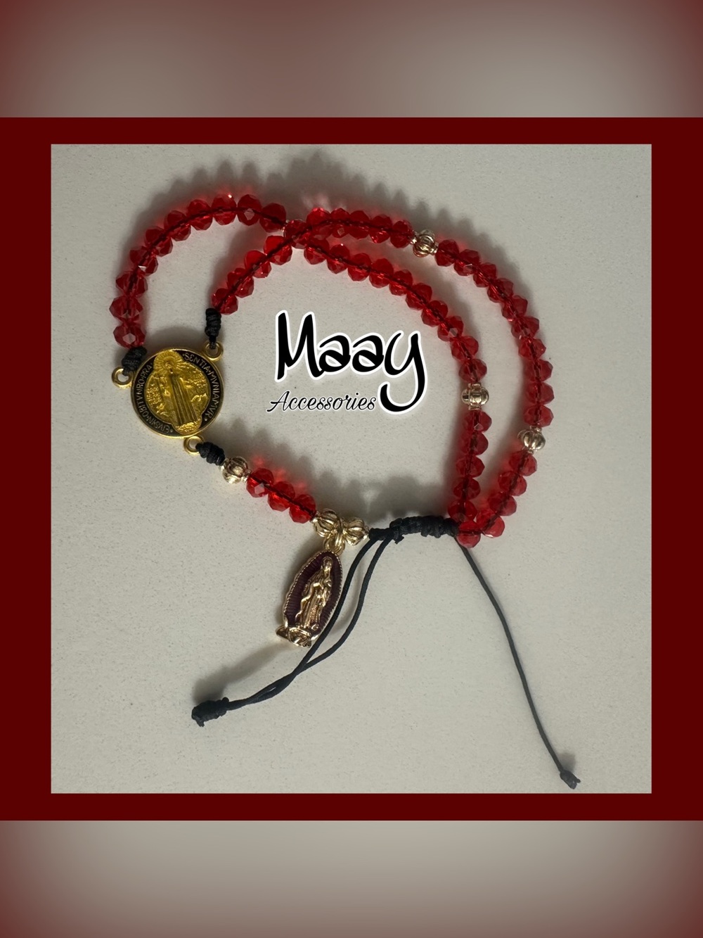 Maay Accessories Red Beaded Religious Charm Bracelet